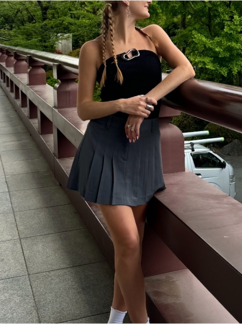 NA-KD 34 Gray Pleated Skater Skirt w/ Belt Loops